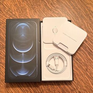 NO PHONE Packaging for an Apple iPhone 12 Pro Max 256GB with accessories